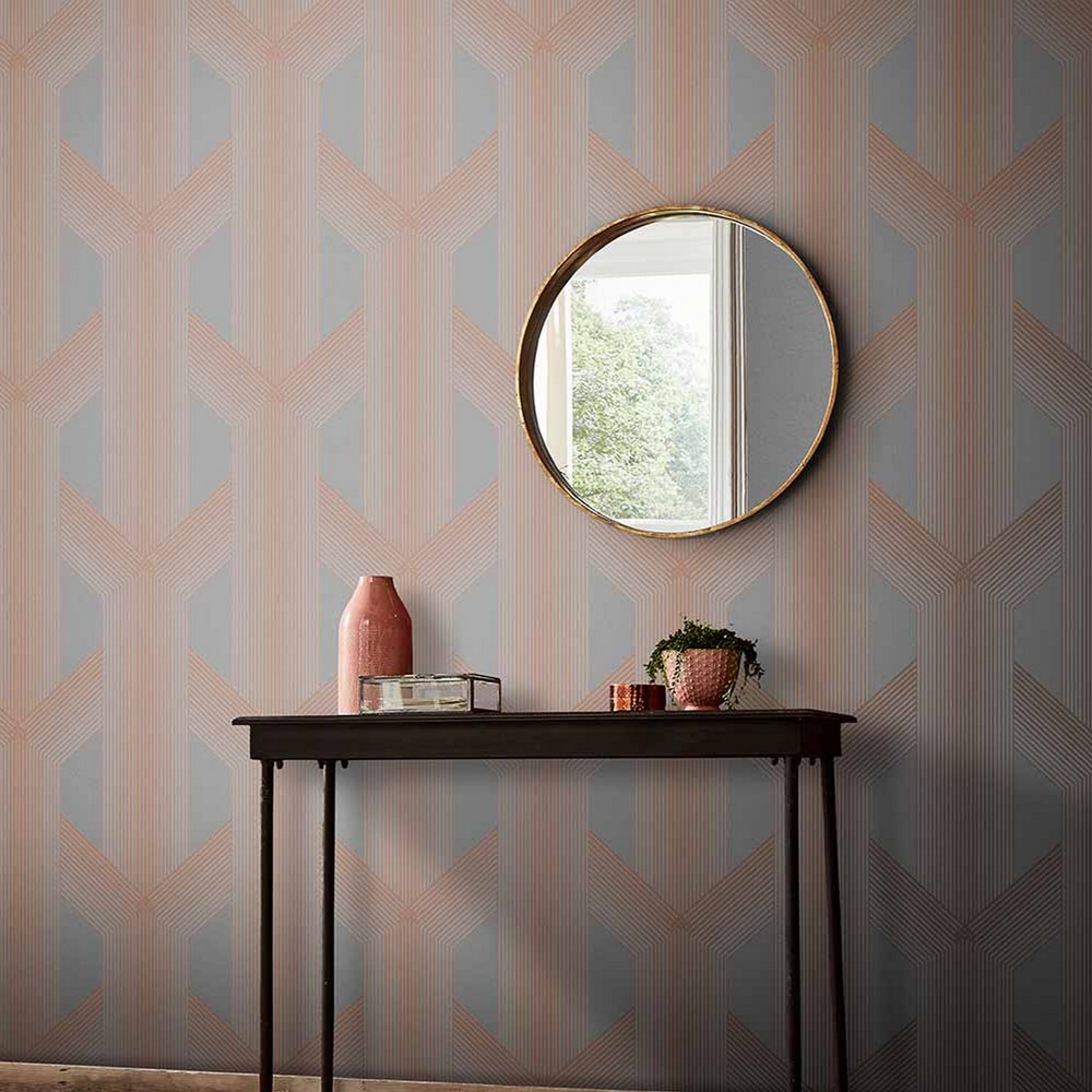 Lagom Geo Wallpaper 106761 by Graham & Brown in Grey Rose Gold